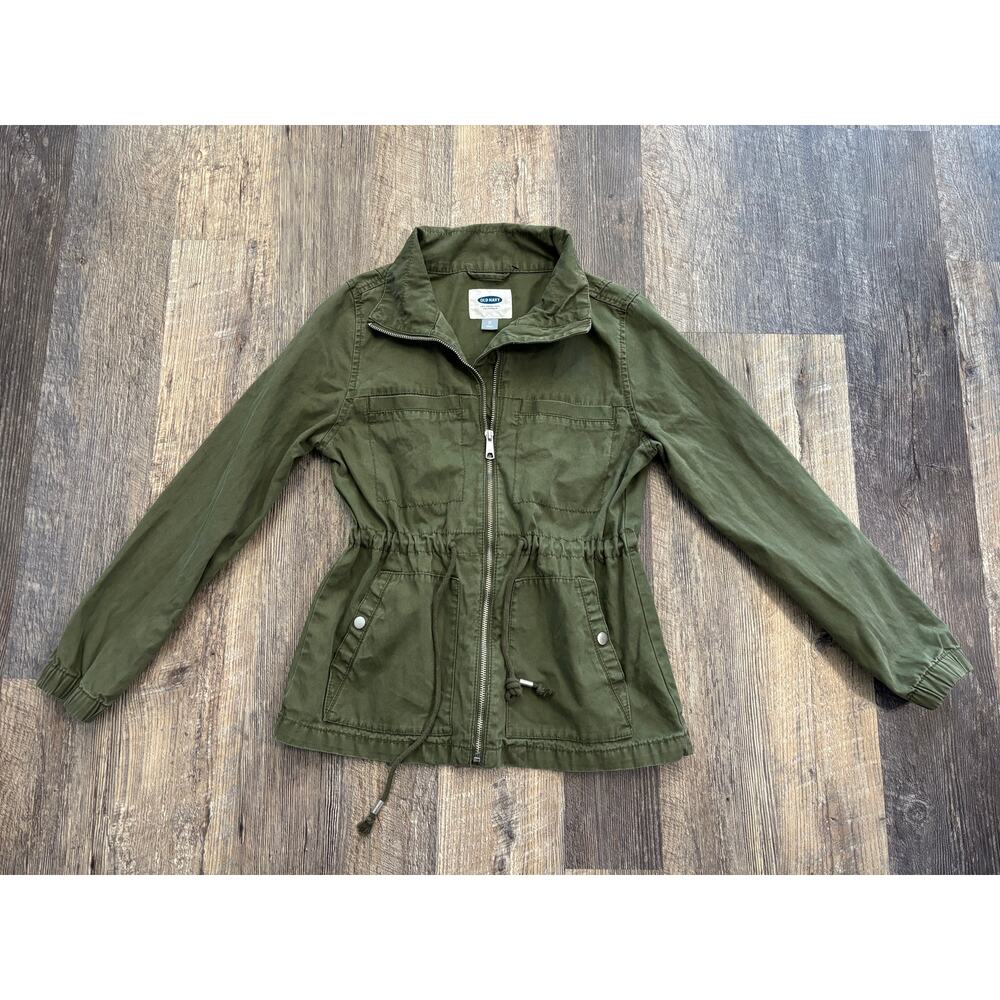 Old Navy Womens Olive Green Utility Jacket Cotton Drawstring Waist‎ XS RN54023